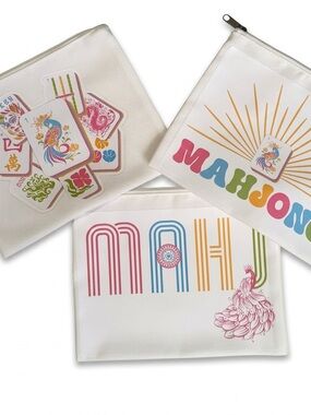 Mahjong Pouch Set - Retro Colorful Tile Design Set of three (3) 9.5 in x 7.5 in